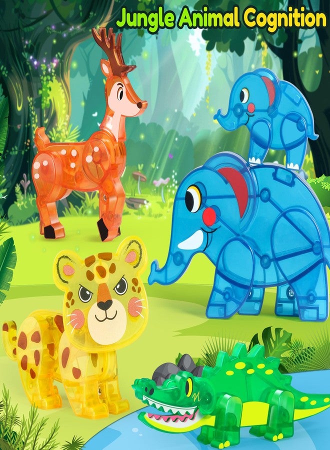 Oriate Jungle Animal Toys for Magnetic Tiles, 5pcs Movable Joints Forest Magnetic Animals for Magnet Building Tiles, Educational Zoo Animals Compatible with Kids Magnetic Blocks - Image 3